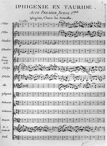 Åbningsside for partituret til Iphigénie en Tauride af Gluck (tryk) af French School