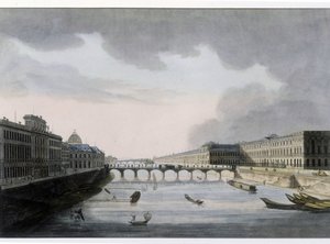 Optisk udsigt over Paris: Pont des Arts omkring 1810, City of Paris. af French School