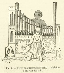 Orgel fra det fjortende århundrede, Miniature of a Latin Psalter (gravering) af French School