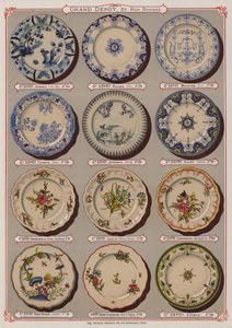 Side fra kataloget over Grand Depot de Porcelaines, Faiences et Verreries (farve litho) af French School