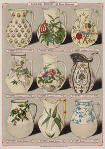 Side fra kataloget over Grand Depot de Porcelaines, Faiences et Verreries (farve litho) af French School