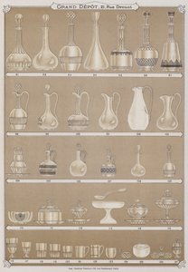 Side fra kataloget over Grand Depot de Porcelaines, Faiences et Verreries (farve litho) af French School