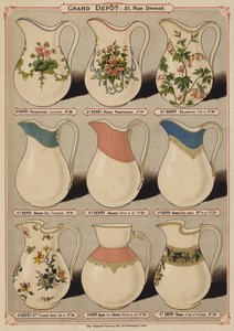 Side fra kataloget over Grand Depot de Porcelaines, Faiences et Verreries (farve litho) af French School