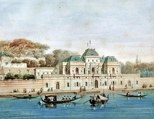 Den franske ambassadørs palads i Konstantinopel (farve litho) af French School