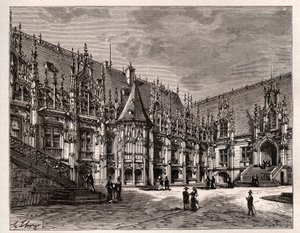 Palais de justice de Rouen tidligere parlament i Normandiet - indgravering i "Frankrig illustree: geografi, historie, statistisk administration" af V.A. Malt-brun. 1884 af French School