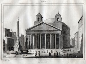Pantheon - Rom - Roma - Indgravering fra "" Italy Picturesque"" - Historisk og beskrivende maleri af Italien" af M. de Norvins, Ch. Nodier 1834-1836. af French School