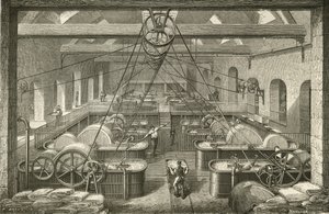 Papirfremstilling: blegning af kludemasse. Gravering c1870. af French School