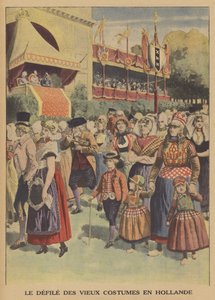 Parade af traditionelle kostumer i Holland (farve litho) af French School