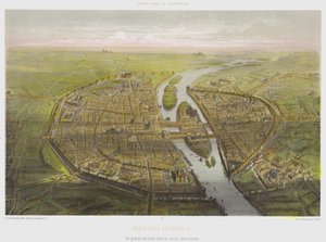 Paris Under Francois 1st, Generelt set fra fugleperspektiv fra gamle planer og tegninger (farve litho) af French School