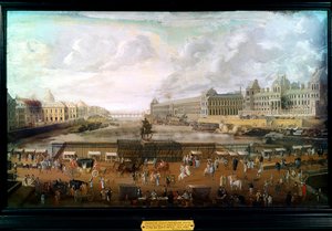 Paris, udsigt over Pont-neuf (Pont Neuf), Palais du Louvre og College of Four Nations omkring 1680 (olie på lærred) af French School