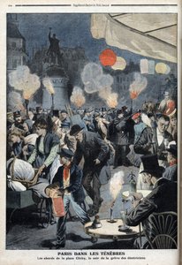 Paris i mørke - Omgivelserne på Clichy-stedet, aftenen for elektrikernes strejke - ”Le petit Journal””, marts 1907 (gravering) af French School