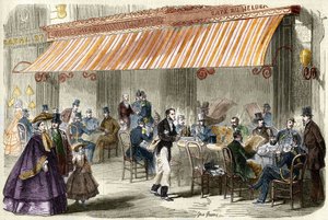 Paris i det 19. århundrede. Boulevard des Italians i 1859: udenfor cafeen Helder klokken fem om aftenen. af French School