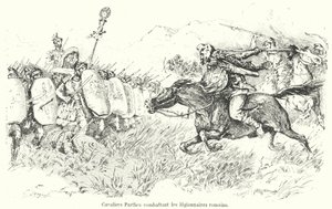 Parthisk kavaleri angriber romerske legionærer (gravering) af French School