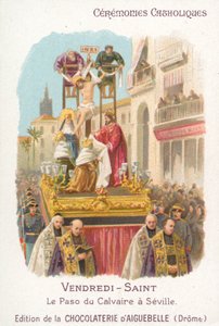 Paso of Golgata, langfredag, Sevilla (chromolitho) af French School