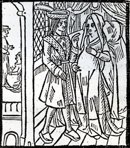 Pathelin og Guillemette, fra The Farce of Master Pierre Pathelin, c.1465 af French School
