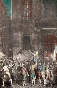 Patruljer lavet af befolkningen i Paris under den franske revolution (farvet indgravering) af French School