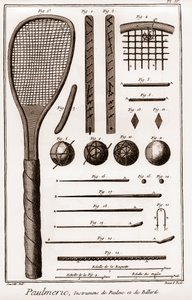 Paulmerie - Palmespil - Paulme og billardinstrumenter - palmespil-paddle-flagermus eller battoirer - "" La Grande Encyclopédie, ou Dictionnaire Raisonne des Sciences, des Arts et des Metiers" (Encyclopedia or Dictionary of the Sciences, Arts and Profession af French School