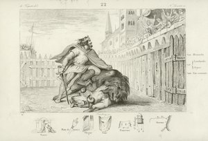Pepin the Short kills a lion and a bull  af French School