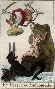 Se repræsentation, der kommer Andromedes undsætning enchainee a un rock (Perseus redde Andromeda lænket til en klippe) Fra "Mythologie de la jeunesse" af Pierre Blanchard 1803. af French School