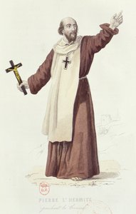 Eremitten Peter (ca. 1050-1115) prædikede det første korstog i 1095, ca. 1840 (farvegravering) af French School