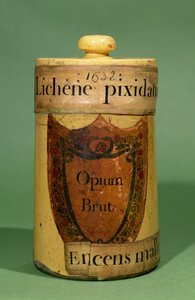 Farmaceutisk krukke til opbevaring af rå opium, 1632 (keramik) af French School