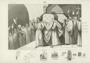 Philip III of France helping to carry the coffin of his father, Louis IX  af French School