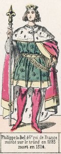 Philippe-le-Bel, 46. konge af Frankrig, besteg tronen i 1285, døde i 1314 (farvestik) af French School