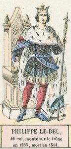 Philippe-le-Bel, 46. konge, besteg tronen i 1285, døde i 1314 (farvegravering) af French School
