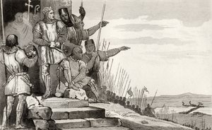 Philippe II Auguste (1165-1223) vinder slaget ved Bouvines efter bøn, fra 
