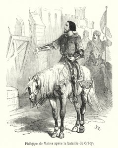 Philippe de Valois efter slaget ved Crecy (gravering) af French School