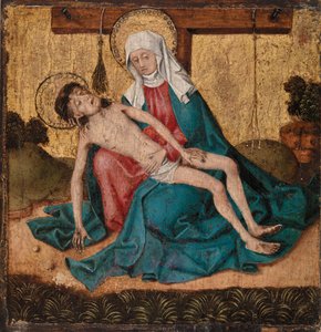 Pieta (tempera og bladguld på panel) af French School