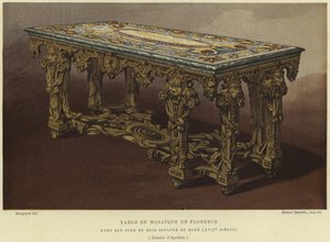 Pietra dura (florentinsk mosaik) bord med udskårne og forgyldte ben, 1600-tallet