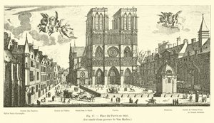 Place du Parvis i 1650, faksimile af en gravering af Van Merlen af French School