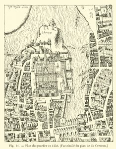 Plan over distriktet i 1550, faksimile af planen for du Cerceau af French School