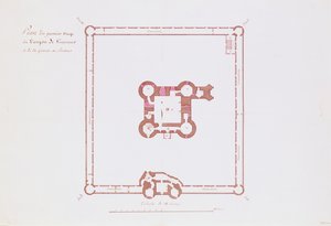 Plan for første sal i Donjon i Vincennes, 1810 (pen og blæk på papir) af French School