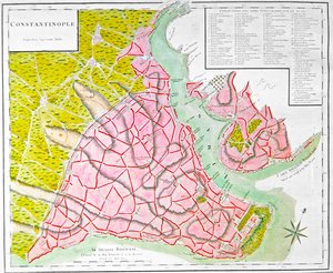 Plan af Konstantinopel (håndfarvet gravering) af French School