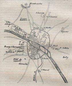 Plan over Paris under Philippe Auguste af French School