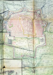 Plan over Toulon, 1669 (pen & blæk og wc på papir) af French School