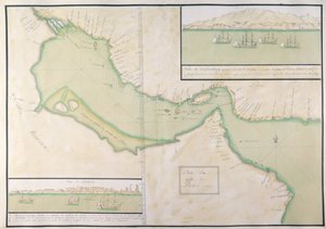 Plan over Den Persiske Golf (håndfarvet gravering) af French School