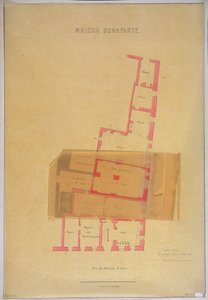 Plan over stueetagen og kældre i huset i Ajaccio, Korsika, hvor Napoleon Bonaparte (1769-1821) blev født, 1837 af French School