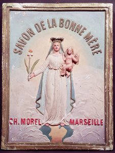 Plade-reklame Savon de la Bonne Mere, 1880 (gips) af French School