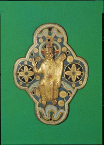 Plaque, der viser Guds velsignelse (guld og emalje)