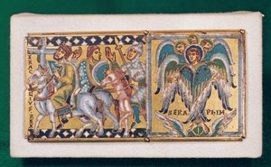 Plade, der forestiller Heraclius (ca. 575-641) og Ezekiels vision, Mosane Skole (malet emalje) af French School