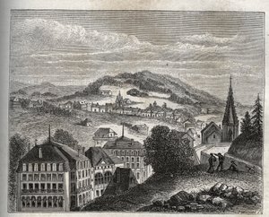 Plombieres-les-Bains (Plombieres les Bains) termiske feriested Vosges - indgravering i "La France illustree: geografi, historie, statistisk administration" af V.A. Malt-brun. 1884 af French School
