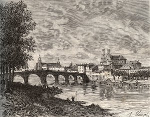Pont-a-Mousson (Pont a Mousson) - Meurthe-et-Moselle - gravering i "Frankrig illustreret: geografi, historie, statistisk administration" af V.-A. Malt brun. 1884 af French School