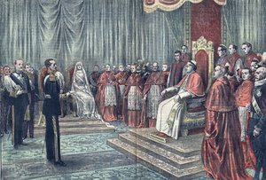 Pave Pius XI modtager Spaniens herskere i højtidelig audiens i 