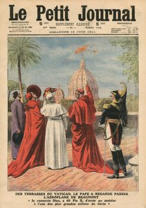 Pave Pius X ser Andre Beaumonts fly flyve over Rom fra Vatikanets terrasse, illustration fra 