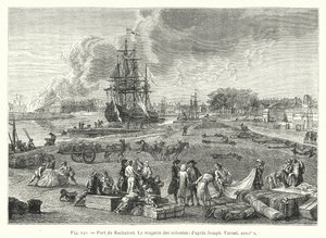Port of Rochefort, kolonialbutikken; efter Joseph Vernet 1700-tallet (gravering) af French School