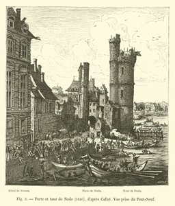 Port og tårn i Nesle, 1640, efter Callot, Udsigt taget fra Pont-Neuf af French School