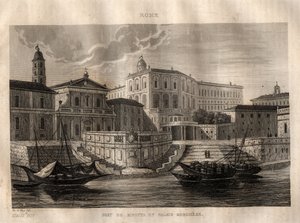 Porto di Ripetta og Palazzo Borghese - Rom - Gravering fra "" Det maleriske Italien" - Historisk og beskrivende maleri af Italien" af M. de Norvins, Ch. Nodier 1834-1836. af French School